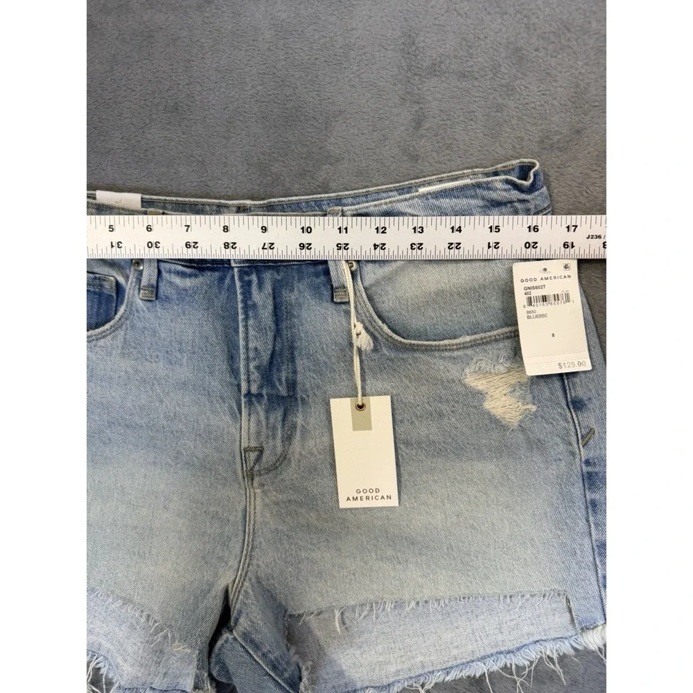 New Good American Jean Shorts Womens 8 Blue Light Wash Denim Good 90s Cut‎ Off